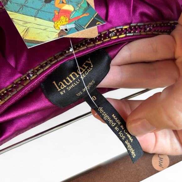 Laundry by Shelli Segal Magenta Satin Beaded Maxi Dress Strapless Size 0 - Picture 7 of 8